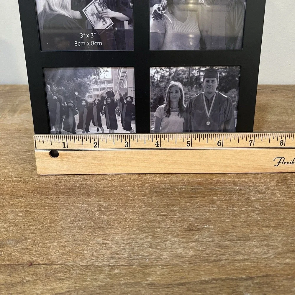 Prom 4 Photo Collage Frame Black Tabletop or Wall 3x3 Openings Grad Decor Unused